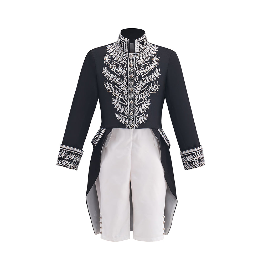 Medieval Black coat with Silver Embroidered Detailing and White Breeches for Historical Reenactments Halloween and Christmas