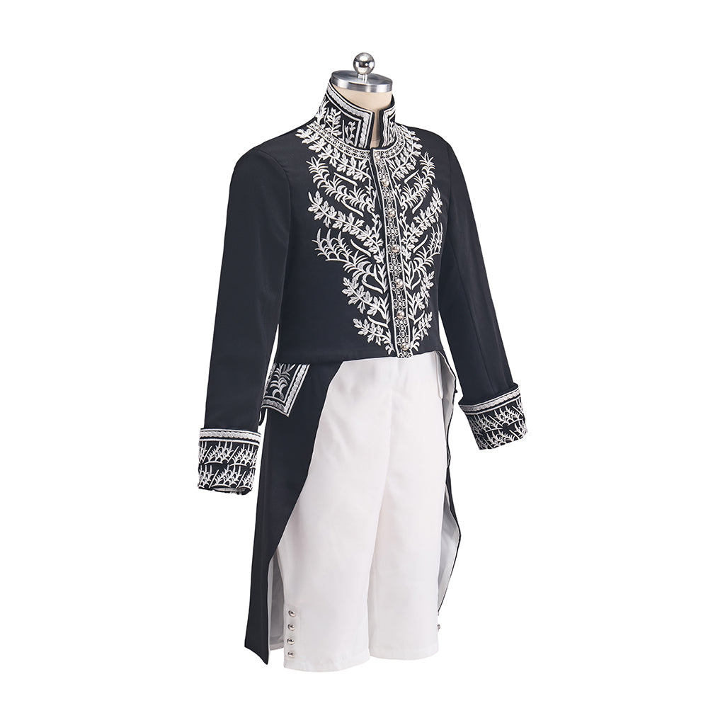 Medieval Black coat with Silver Embroidered Detailing and White Breeches for Historical Reenactments Halloween and Christmas