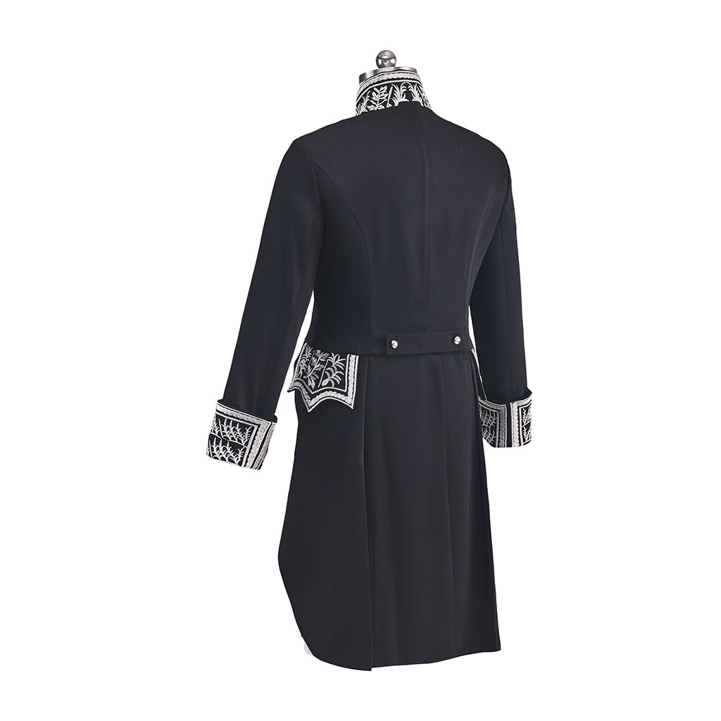 Medieval Black coat with Silver Embroidered Detailing and White Breeches for Historical Reenactments Halloween and Christmas