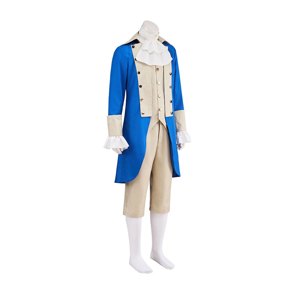 Medieval Blue Coat with White Ruffled Detailing Beige Waistcoat and Breeches for Historical Reenactments Halloween and Christmas