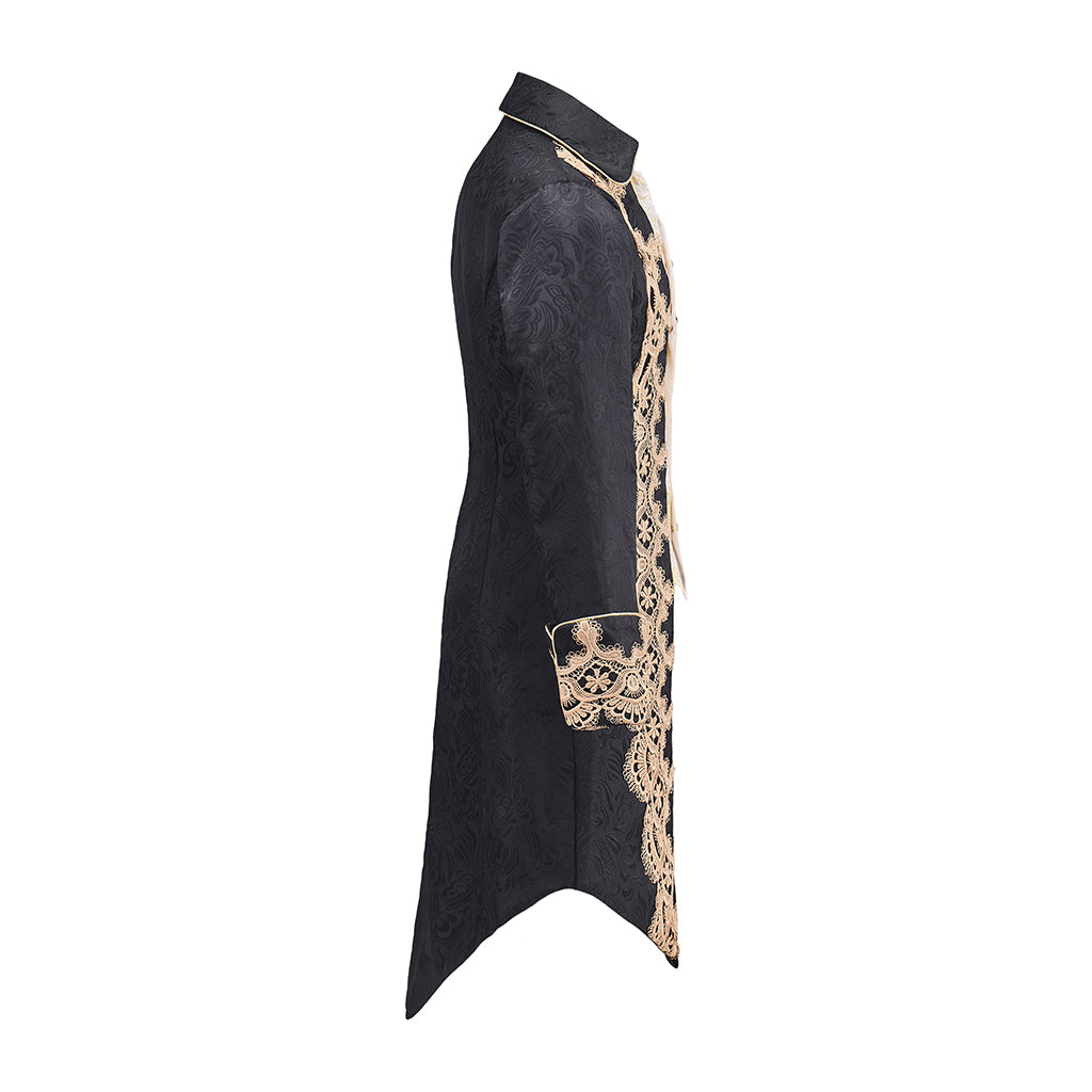 Medieval Black Velvet Gold Embroidered Tailcoat for Historical Reenactments Medieval Themed Events Halloween and Christmas Celebrations