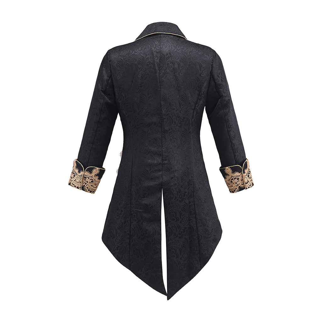 Medieval Black Velvet Gold Embroidered Tailcoat for Historical Reenactments Medieval Themed Events Halloween and Christmas Celebrations
