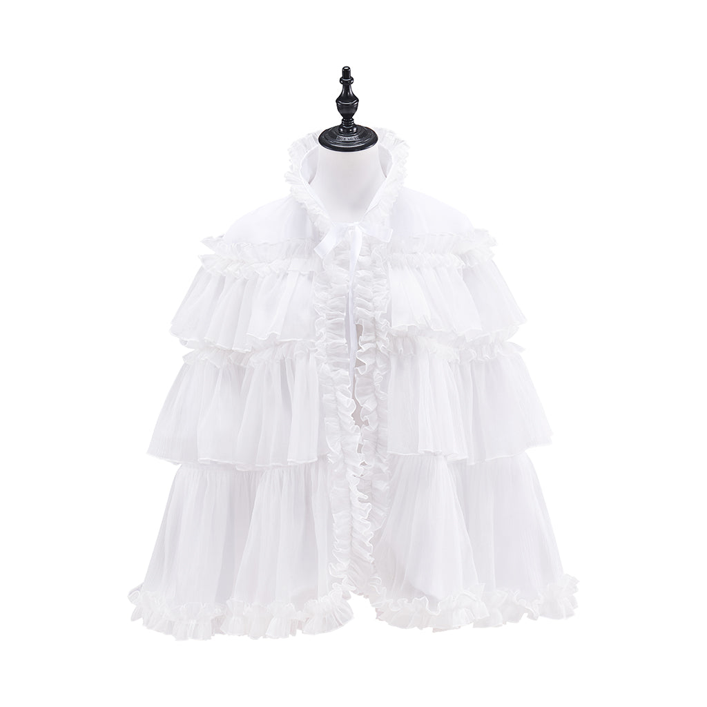 Victorian White Ruffled Tiered Capelet for Historical Reenactments Victorian Themed Events Costume Parties Halloween and Christmas Celebrations