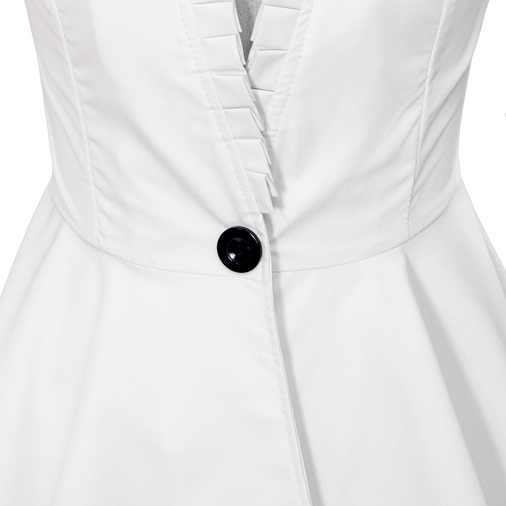 Medieval Style White Structured Jacket with Notched Collar Single Button Peplum Asymmetric Hem for Historical Reenactments Cosplay Events