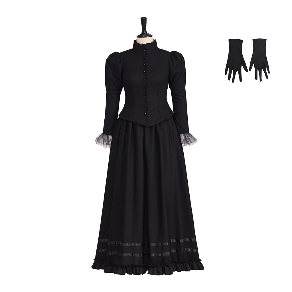 Medieval Style High necked Long sleeved Black Gown for Historical Reenactments Cosplay Events Medieval Themed Gatherings Halloween Christmas