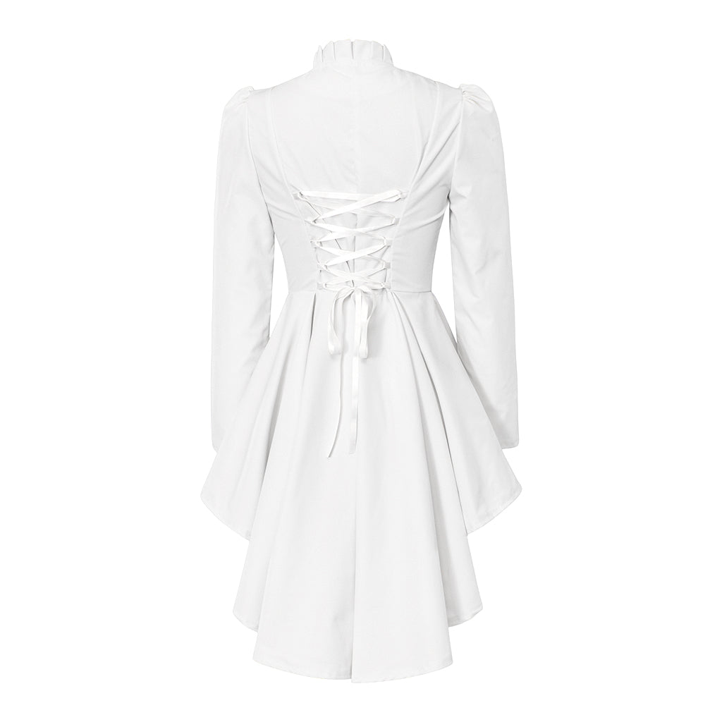 Medieval Style White Structured Jacket with Notched Collar Single Button Peplum Asymmetric Hem for Historical Reenactments Cosplay Events
