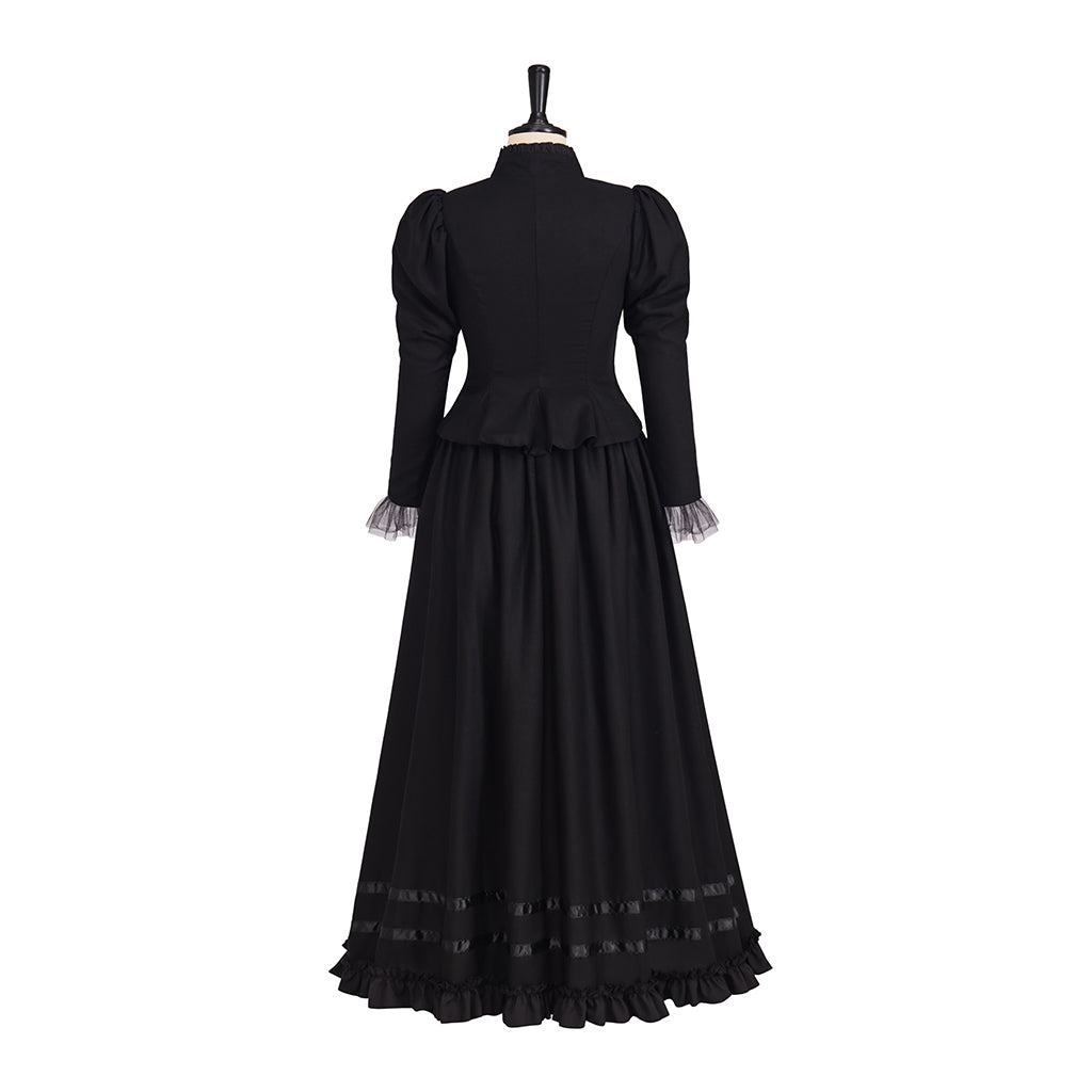 Medieval Style High necked Long sleeved Black Gown for Historical Reenactments Cosplay Events Medieval Themed Gatherings Halloween Christmas