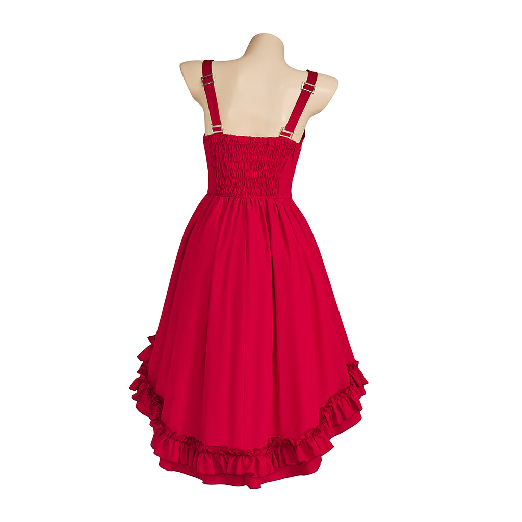 Medieval Style Red Spaghetti - Strapped High Low Dress Belted Waist for Historical Reenactments Medieval Themed Gatherings Halloween Christmas
