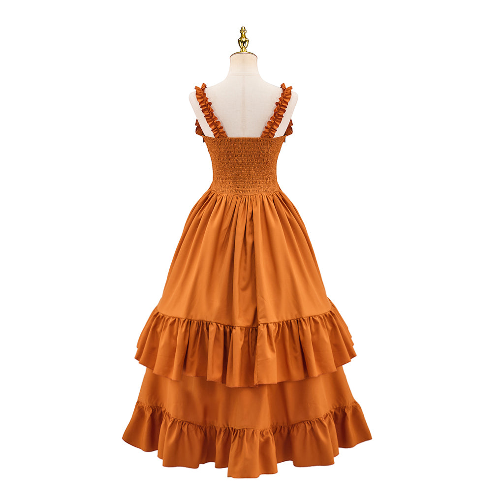 Victorian Orange Bodice Tiered Ruffled Maxi Dress for Historical Reenactments Victorian Themed Events Costume Parties Halloween and Christmas