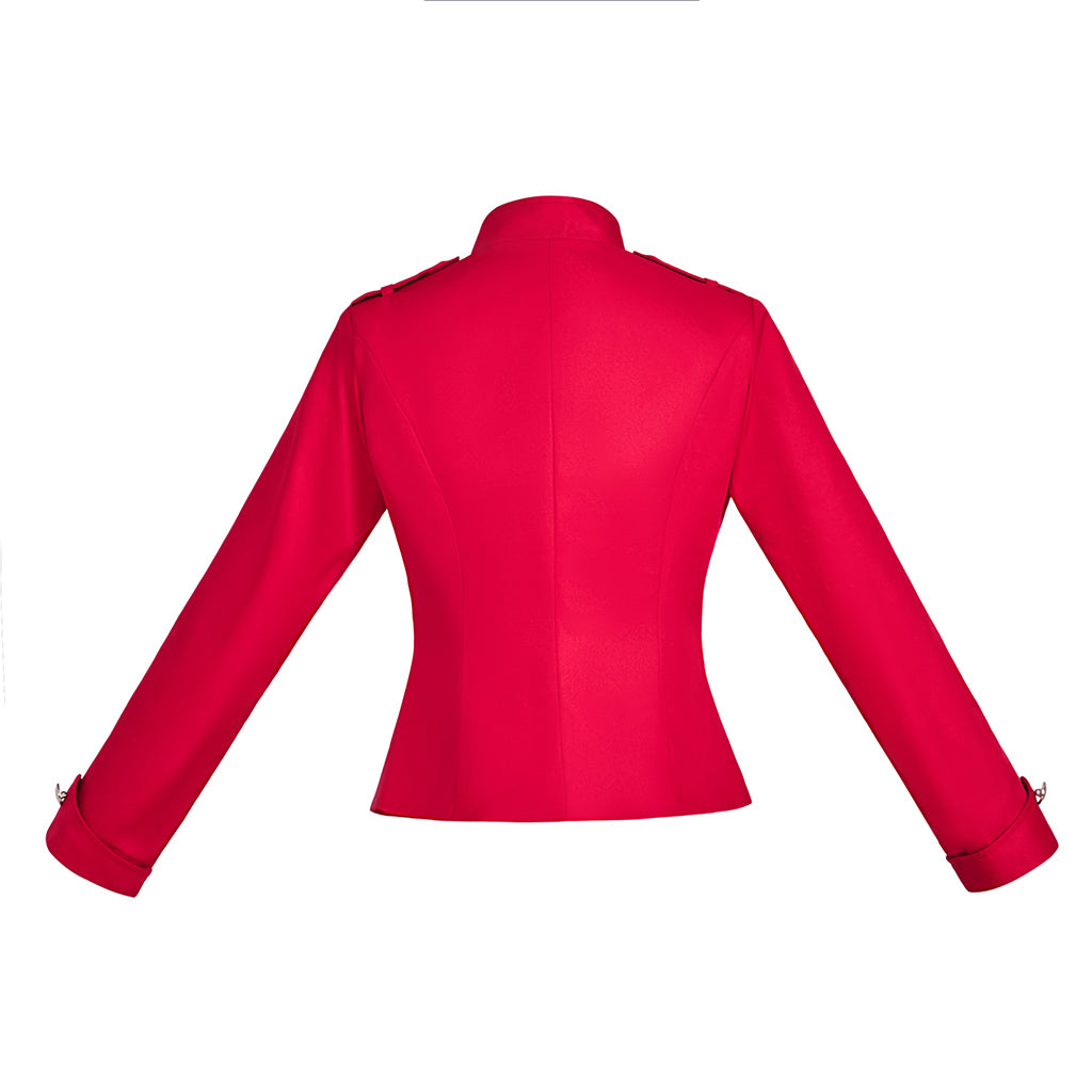 Medieval Style Red Military - Inspired Jacket with Stand - Up Collar and Metallic Buttons for Historical Reenactments Halloween Christmas