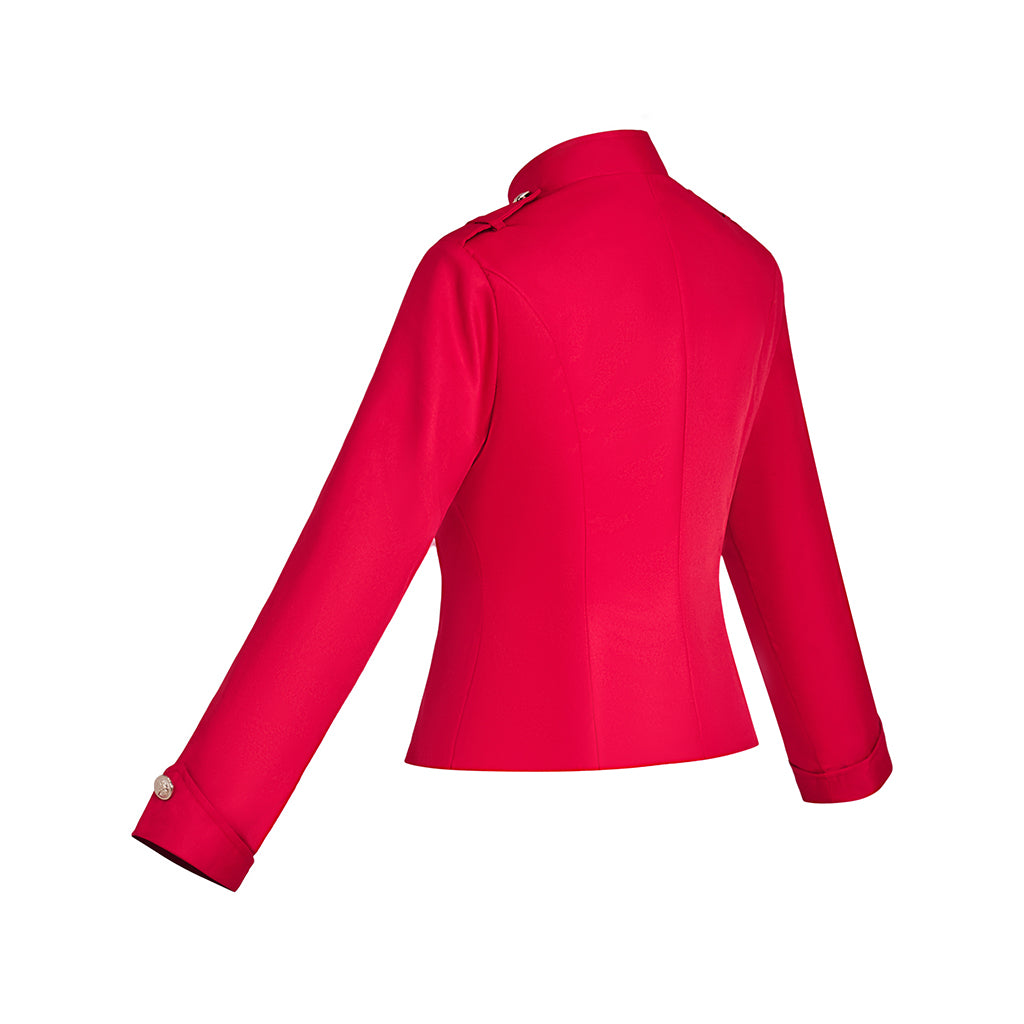 Medieval Style Red Military - Inspired Jacket with Stand - Up Collar and Metallic Buttons for Historical Reenactments Halloween Christmas