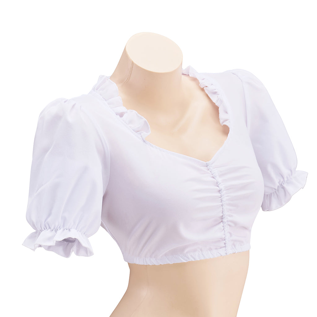 Renaissance White Short Sleeve Square Neck Ruched Crop Top for Historical Reenactments Renaissance Festivals Halloween Christmas