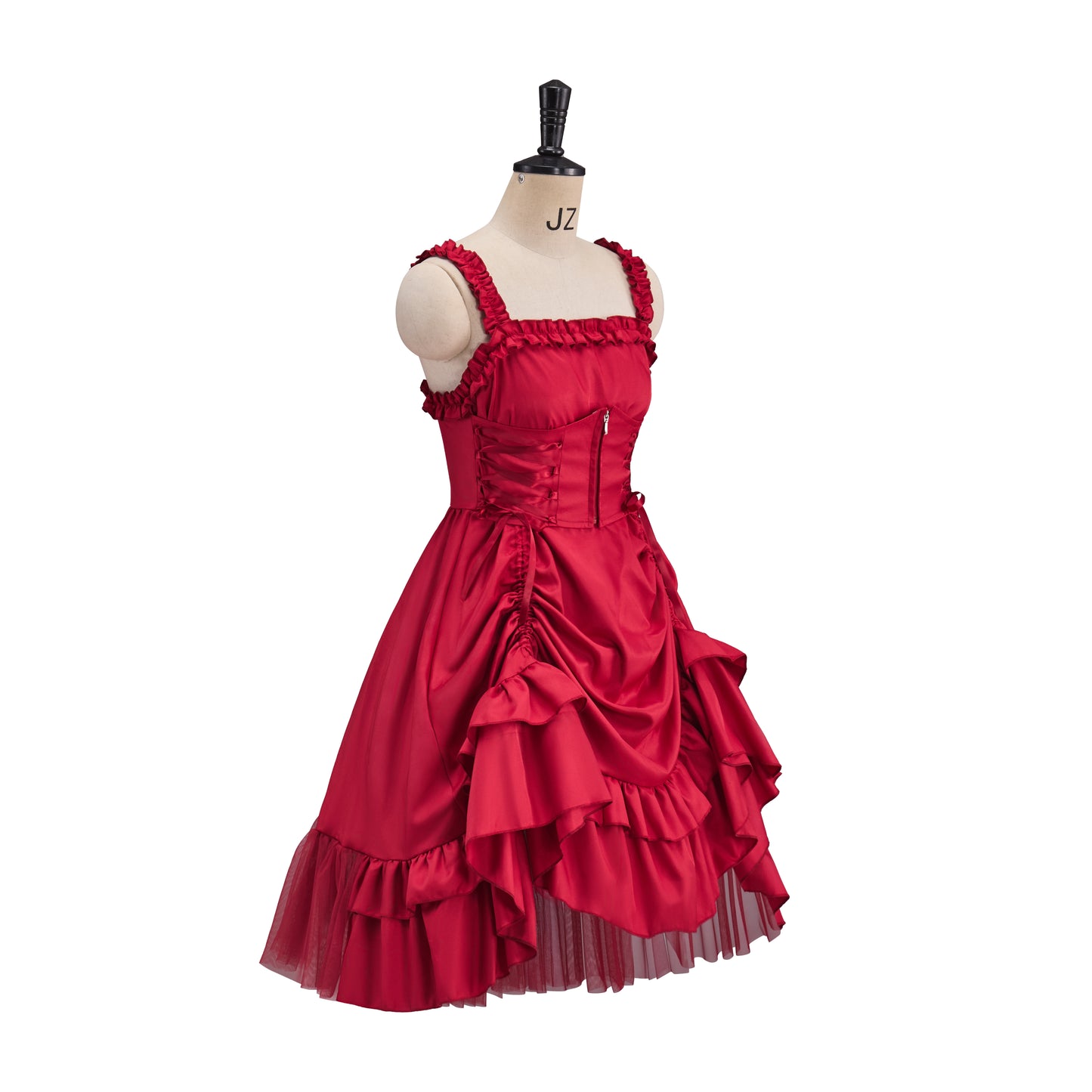 Victorian Red Strapless Ruffled Ball Gown for Historical Reenactments Victorian Themed Events Halloween and Christmas Celebrations