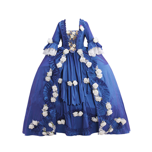 Medieval Renaissance Blue Floral Embellished Noble Skirt for Historical Reenactments Renaissance Themed Events Halloween and Christmas