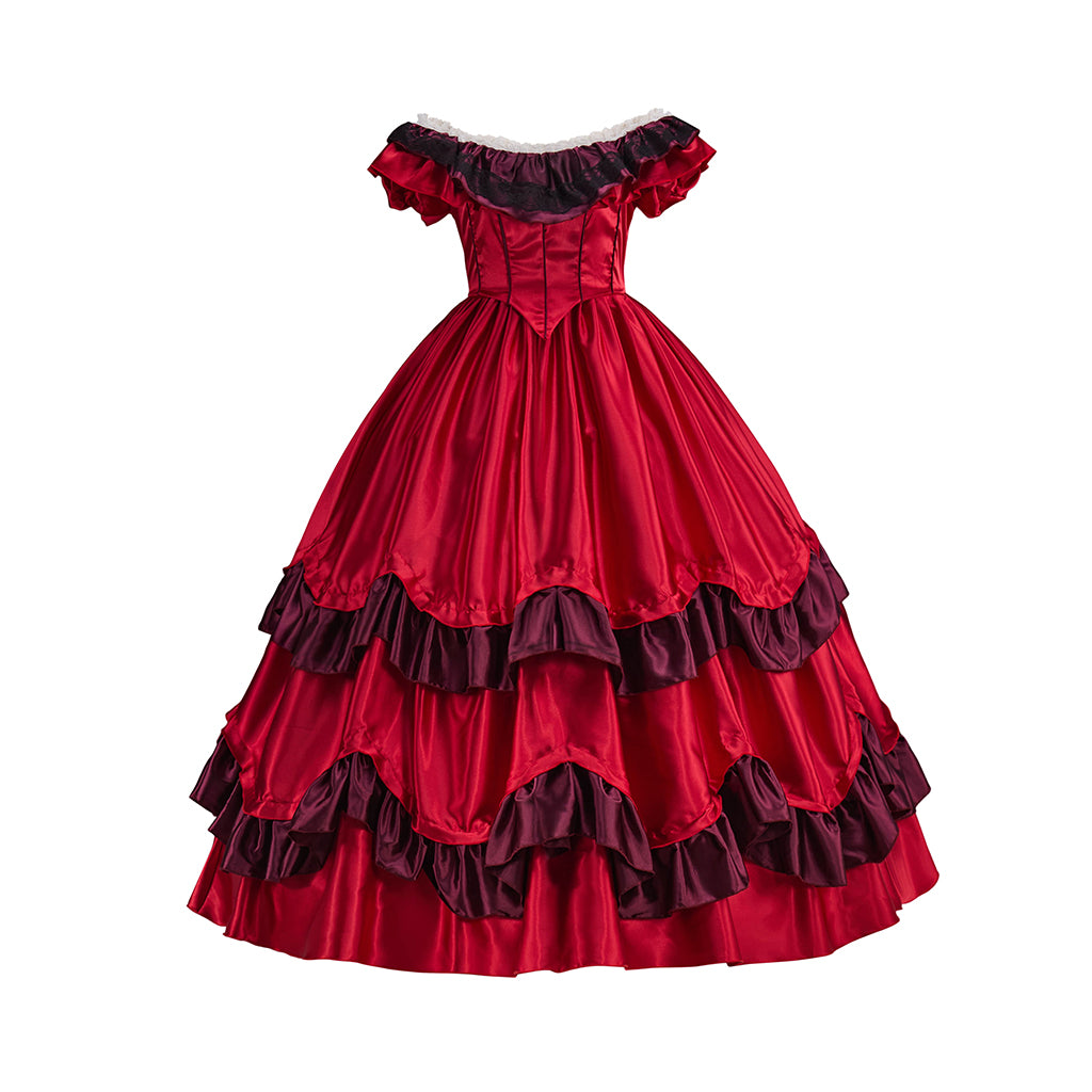 Medieval Renaissance Red Black-Ruffled Noble Gown for Historical Reenactments Renaissance Themed Events Halloween and Christmas