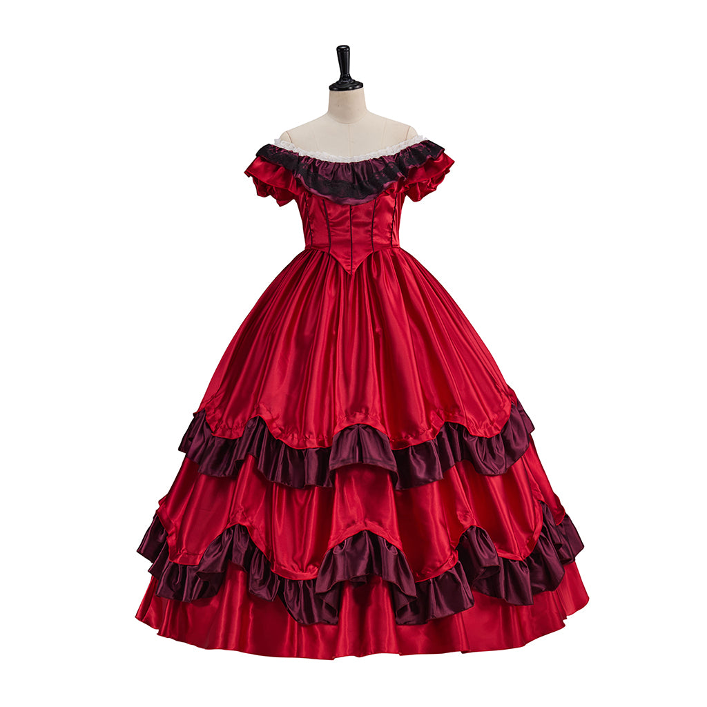 Medieval Renaissance Red Black-Ruffled Noble Gown for Historical Reenactments Renaissance Themed Events Halloween and Christmas