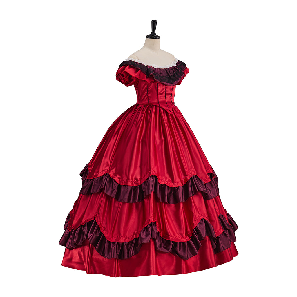 Medieval Renaissance Red Black-Ruffled Noble Gown for Historical Reenactments Renaissance Themed Events Halloween and Christmas