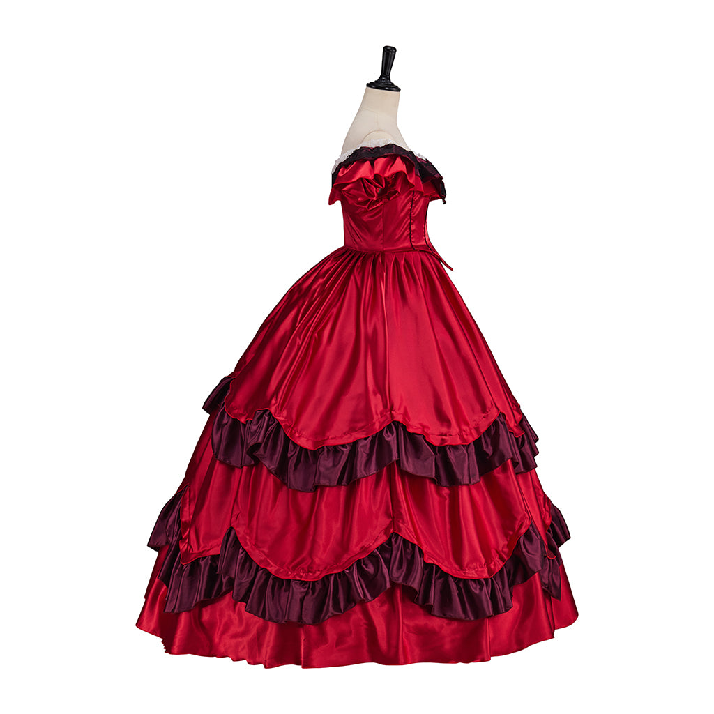 Medieval Renaissance Red Black-Ruffled Noble Gown for Historical Reenactments Renaissance Themed Events Halloween and Christmas