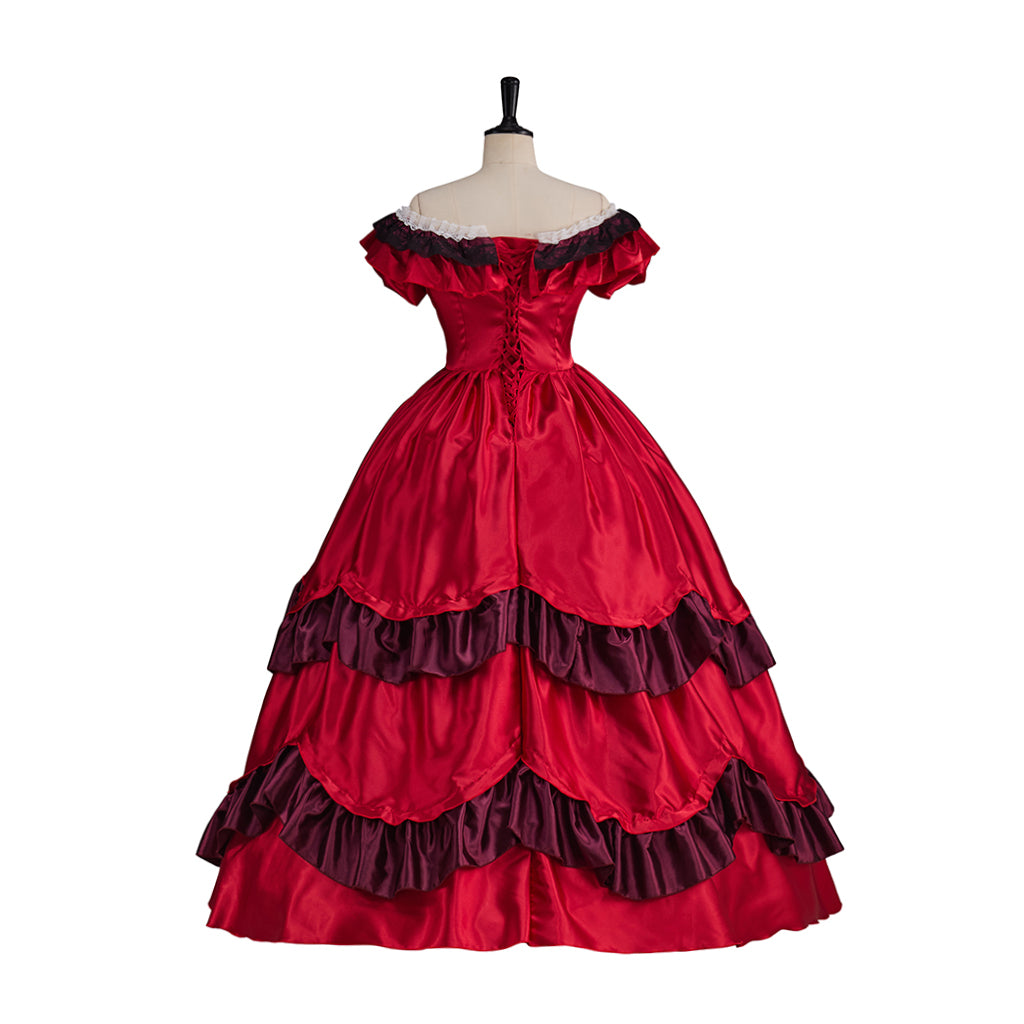 Medieval Renaissance Red Black-Ruffled Noble Gown for Historical Reenactments Renaissance Themed Events Halloween and Christmas