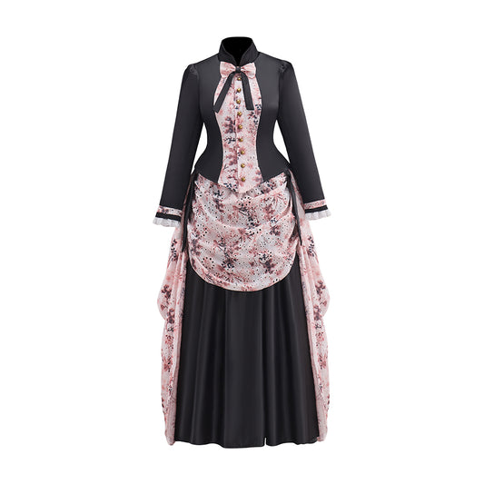 Medieval Victorian Black Pink Embellished Noble Gown for Historical Reenactments Renaissance Halloween and Christmas