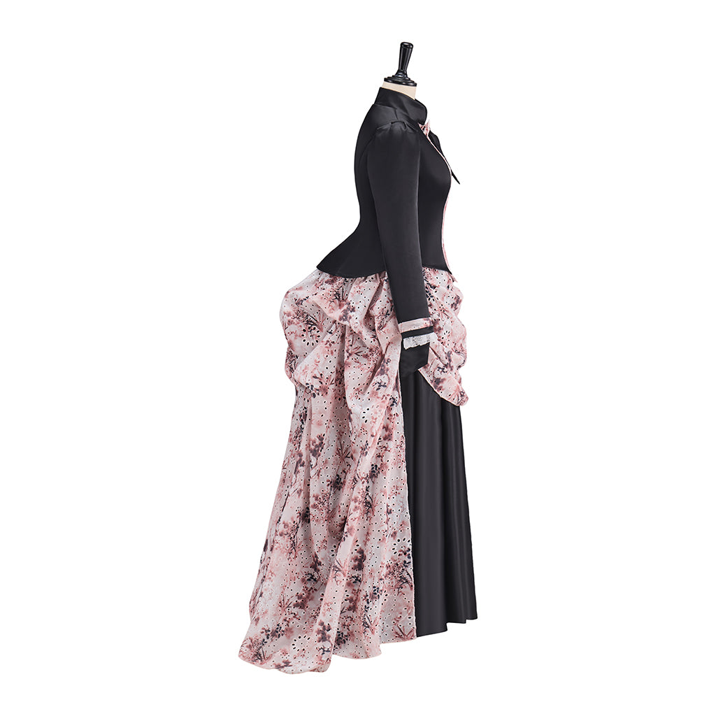 Medieval Victorian Black Pink Embellished Noble Gown for Historical Reenactments Renaissance Halloween and Christmas