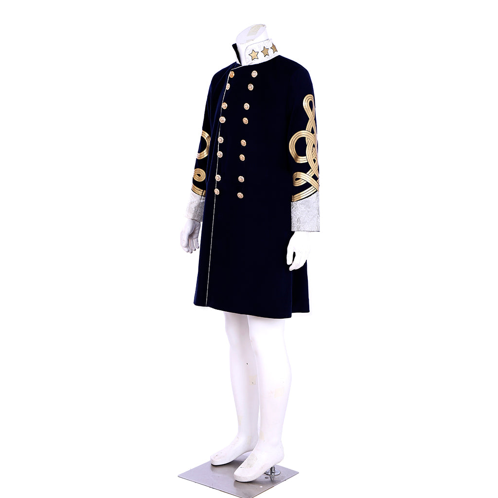 Regency Men's Navy Blue Gold-Accented Noble Courtly Inspired Court Costume Cosplay Stage Outfit Adult Halloween Christmas Party Themed Outfit