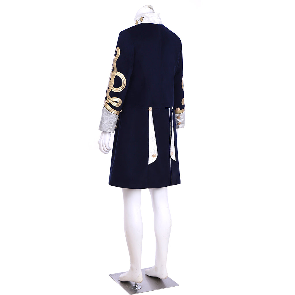 Regency Men's Navy Blue Gold-Accented Noble Courtly Inspired Court Costume Cosplay Stage Outfit Adult Halloween Christmas Party Themed Outfit
