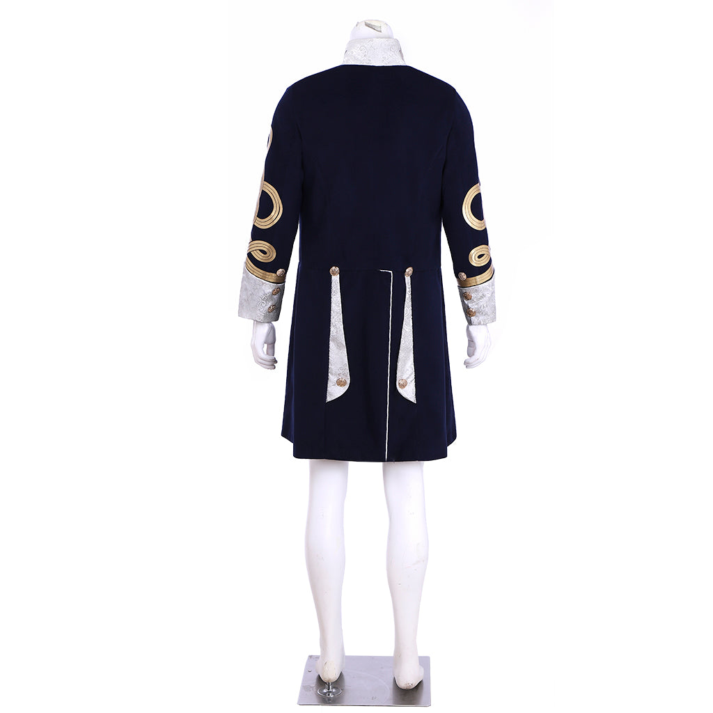 Regency Men's Navy Blue Gold-Accented Noble Courtly Inspired Court Costume Cosplay Stage Outfit Adult Halloween Christmas Party Themed Outfit