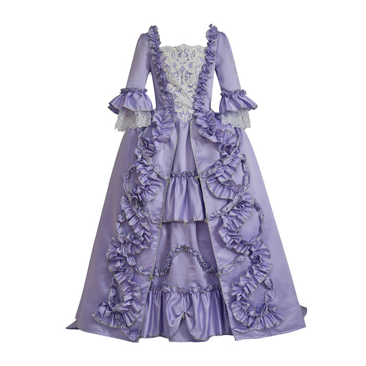 Rococo Style Lavender Gown with Tiered Ruffles and Puff Sleeves for Historical Reenactmentsl Court Themed Gatherings Halloween Christmas