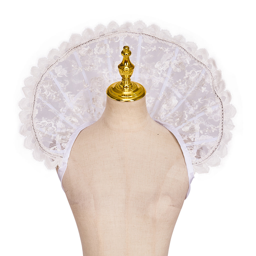 Medieval Style White Lace Fan - Shaped Shoulder Collar for Historical Reenactments Cosplay Events Medieval Themed Gatherings Halloween Christmas