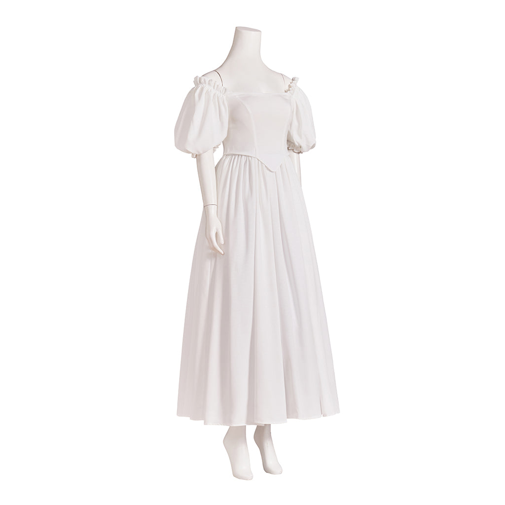 Medieval Style Off-shoulder Puff-sleeved White Maxi Dress for Historical Reenactments Medieval Themed Gatherings Halloween Christmas
