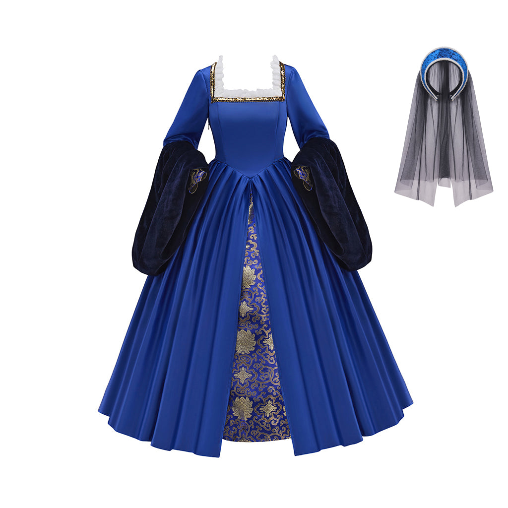 Medieval Victorian Blue Ruffled Noble Gown for Historical Reenactments Renaissance Halloween and Christmas