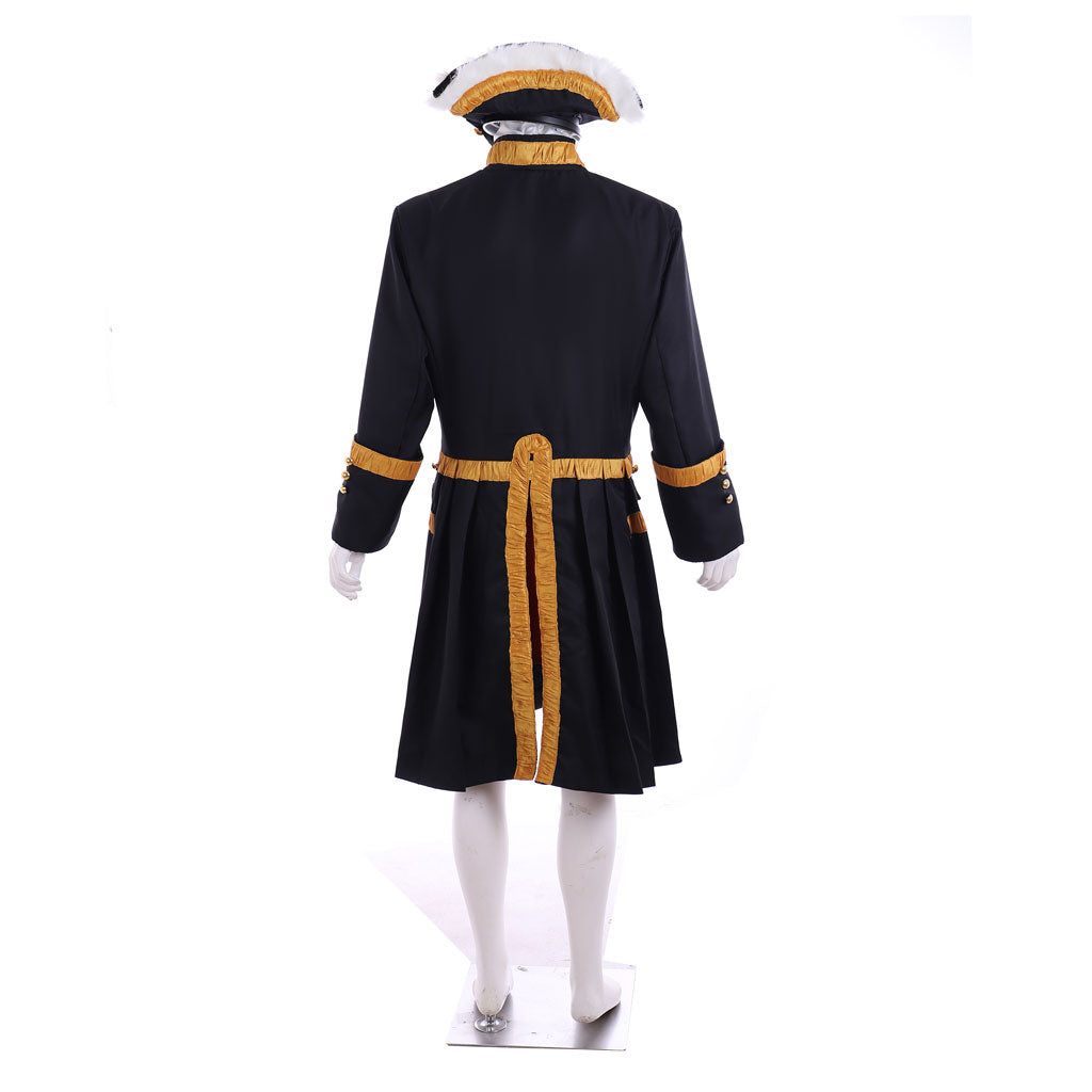 Medieval Men's Black Rococo Court Coat with Gold Trim and Wig Cosplay Stage Costume Adult Halloween Christmas Party Themed Outfit