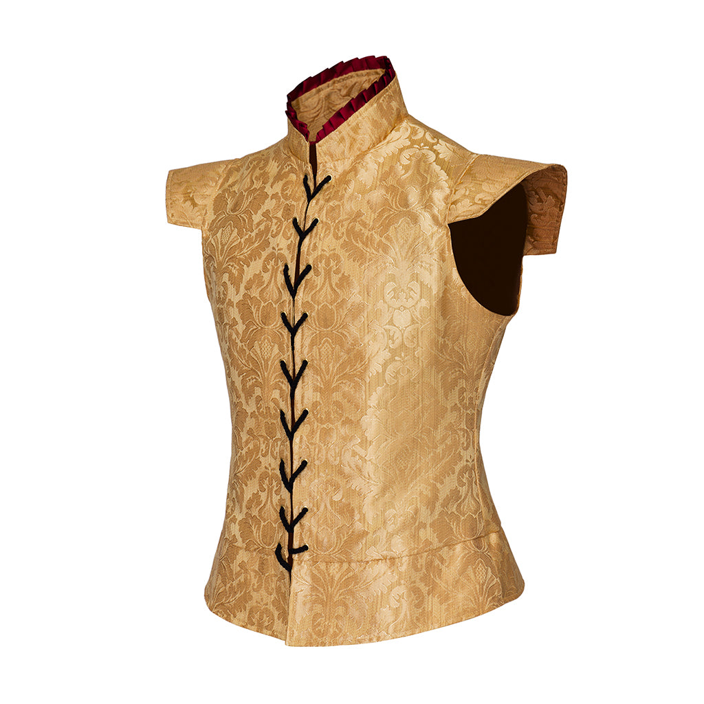 Medieval Regal Golden Brocade Sleeveless Vest for Historical Reenactments Cosplay Events Themed Parties Halloween or Renaissance Fairs