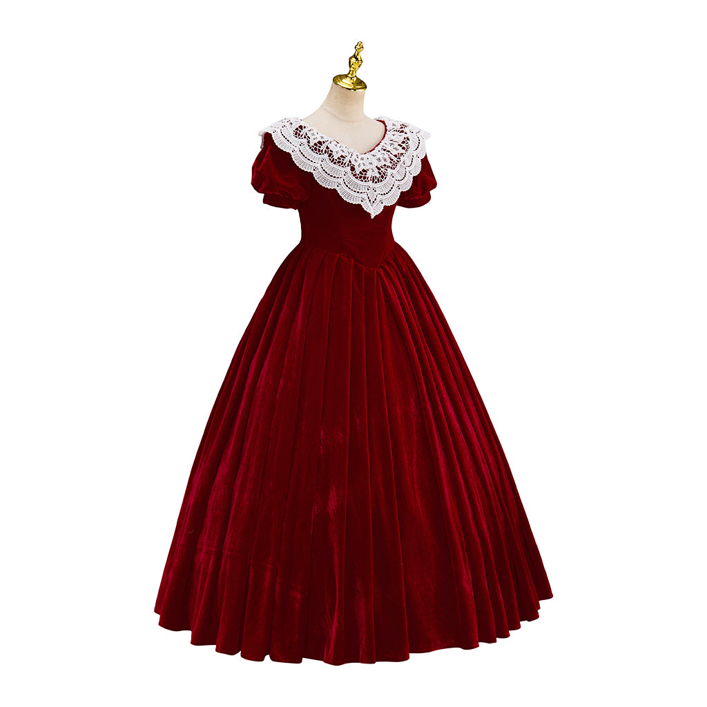 Medieval Victorian Red White Collared Noble Gown for Historical Reenactments Renaissance Halloween and Christmas