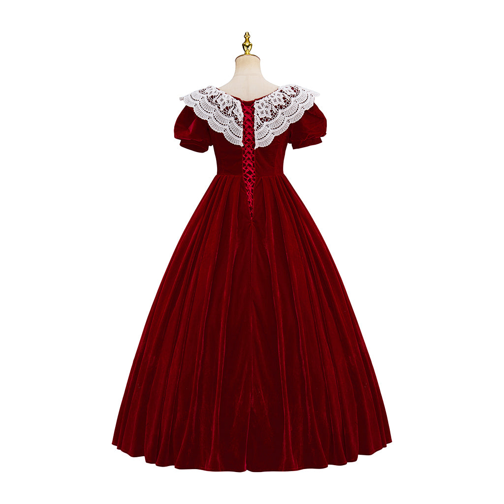 Medieval Victorian Red White Collared Noble Gown for Historical Reenactments Renaissance Halloween and Christmas