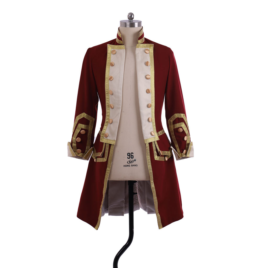 Medieval Men's Red Rococo Court Coat with Gold Trim Cosplay Stage Costume Adult Halloween Christmas Party Themed Outfit