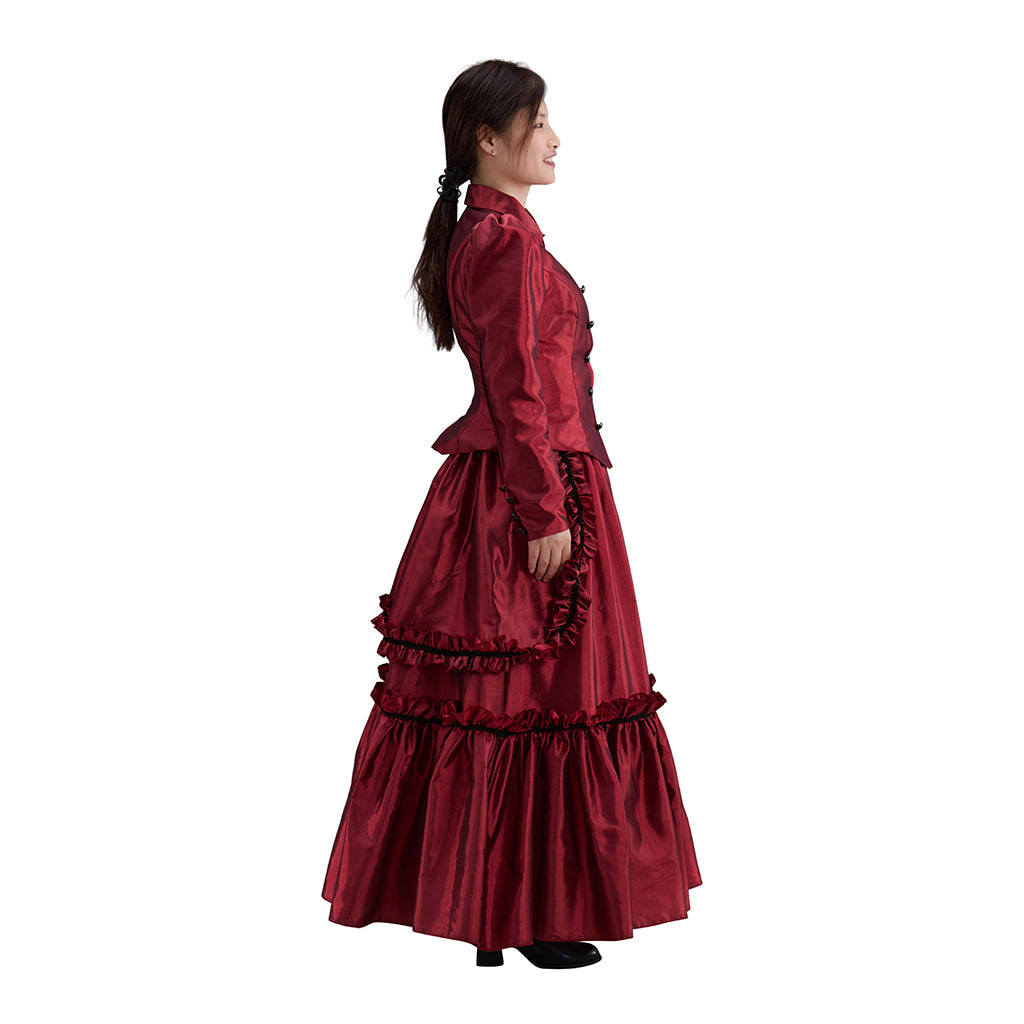 Medieval Victorian Red Ruffled Noble Gown for Historical Reenactments Renaissance Halloween and Christmas
