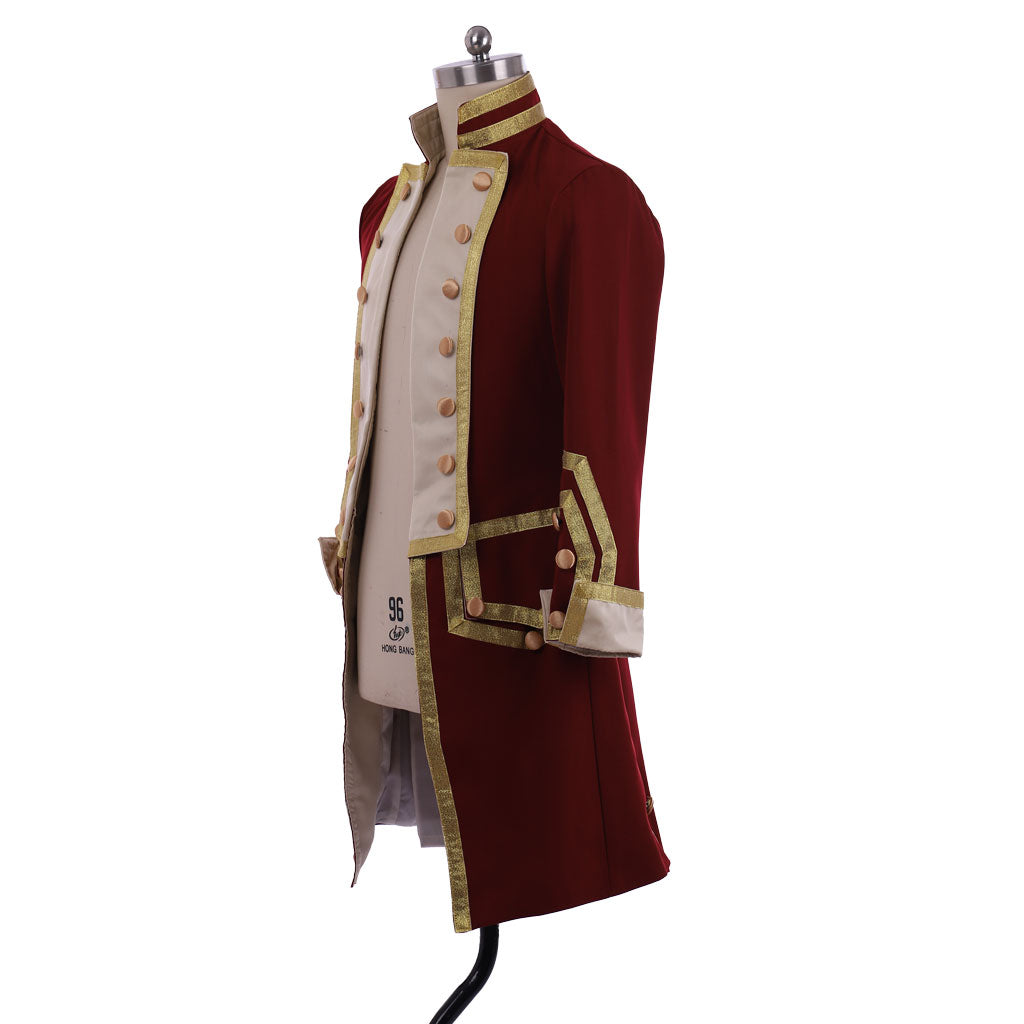 Medieval Men's Red Rococo Court Coat with Gold Trim Cosplay Stage Costume Adult Halloween Christmas Party Themed Outfit