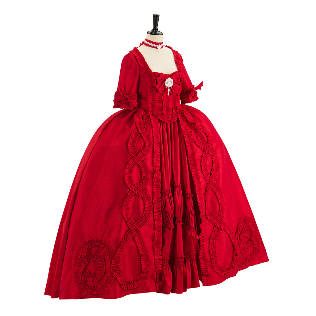 Rococo Style Solid Red Ball Gown for Historical Reenactments Cosplay Events Rococo Themed Gatherings Halloween Christmas