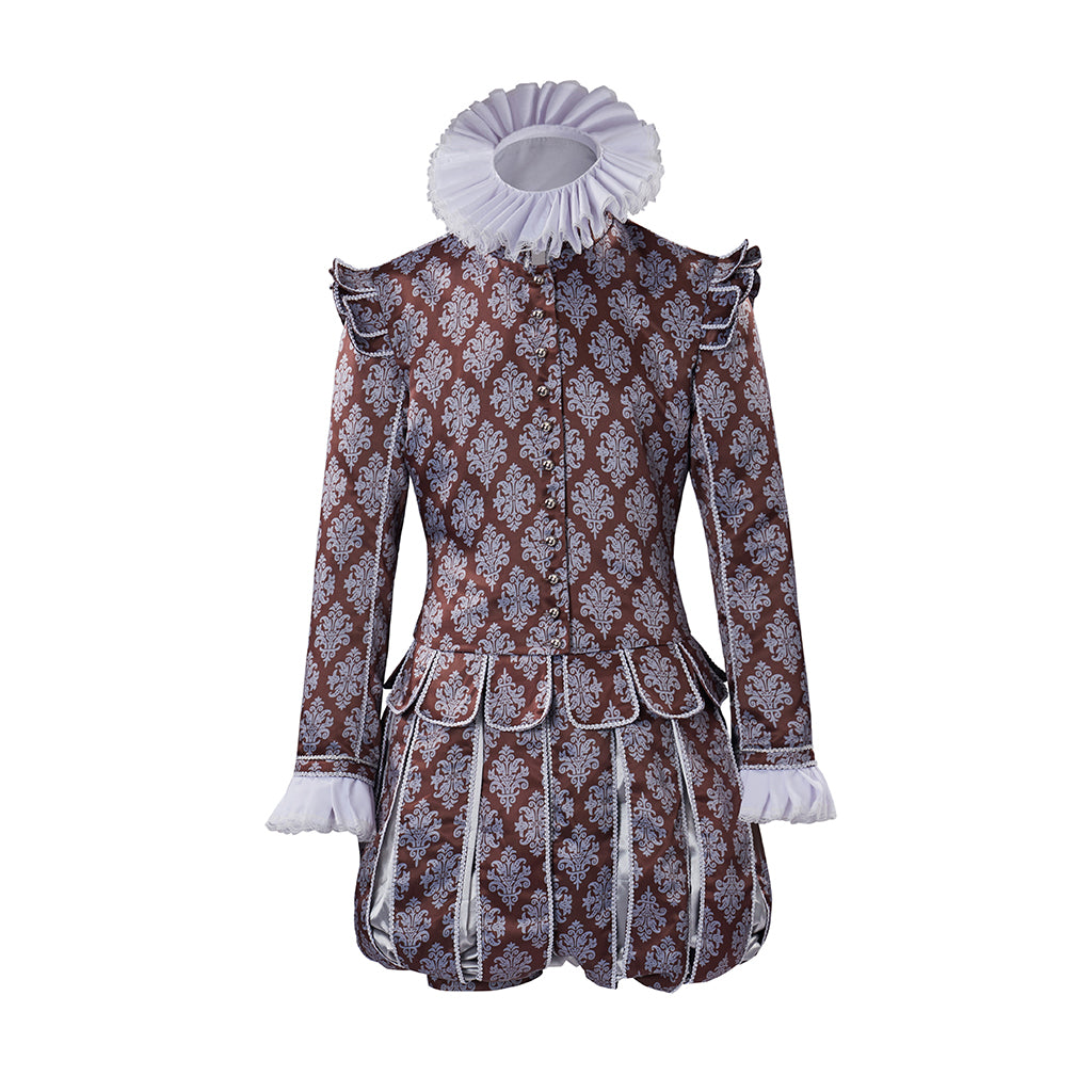 Medieval Style Diamond Patterned Brocade Jacket with Fur Trimmed Neckline Puffed Sleeves for Historical Reenactments Cosplay Events Halloween
