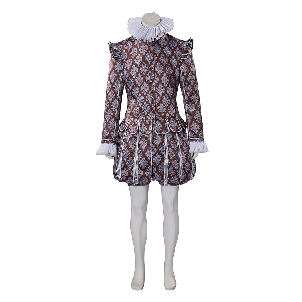 Medieval Style Diamond Patterned Brocade Jacket with Fur Trimmed Neckline Puffed Sleeves for Historical Reenactments Cosplay Events Halloween
