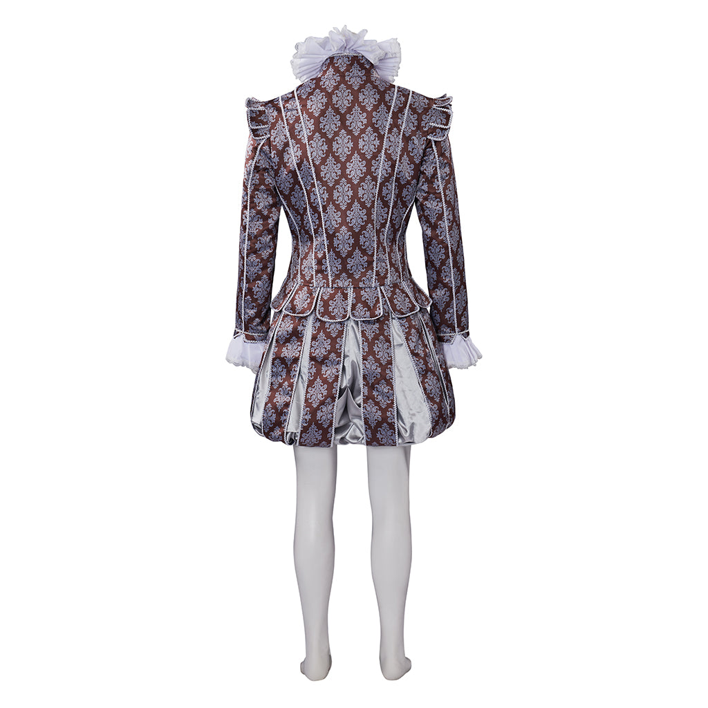 Medieval Style Diamond Patterned Brocade Jacket with Fur Trimmed Neckline Puffed Sleeves for Historical Reenactments Cosplay Events Halloween