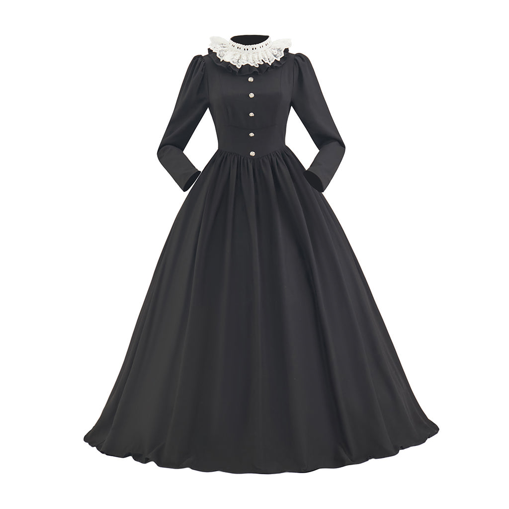 Rococo Style Solid Black Ball Gown for Historical Reenactments Cosplay Events Rococo Themed Gatherings Halloween Christmas