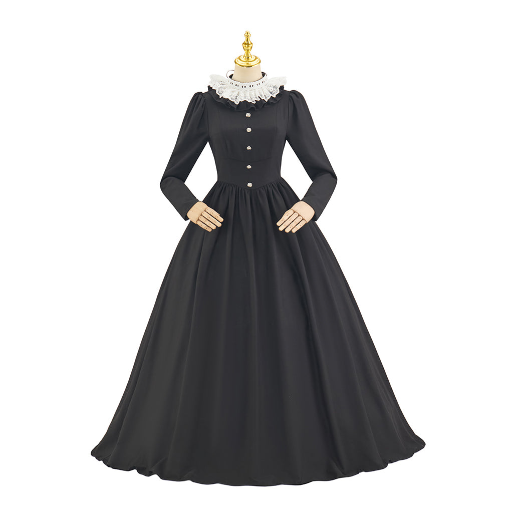 Rococo Style Solid Black Ball Gown for Historical Reenactments Cosplay Events Rococo Themed Gatherings Halloween Christmas
