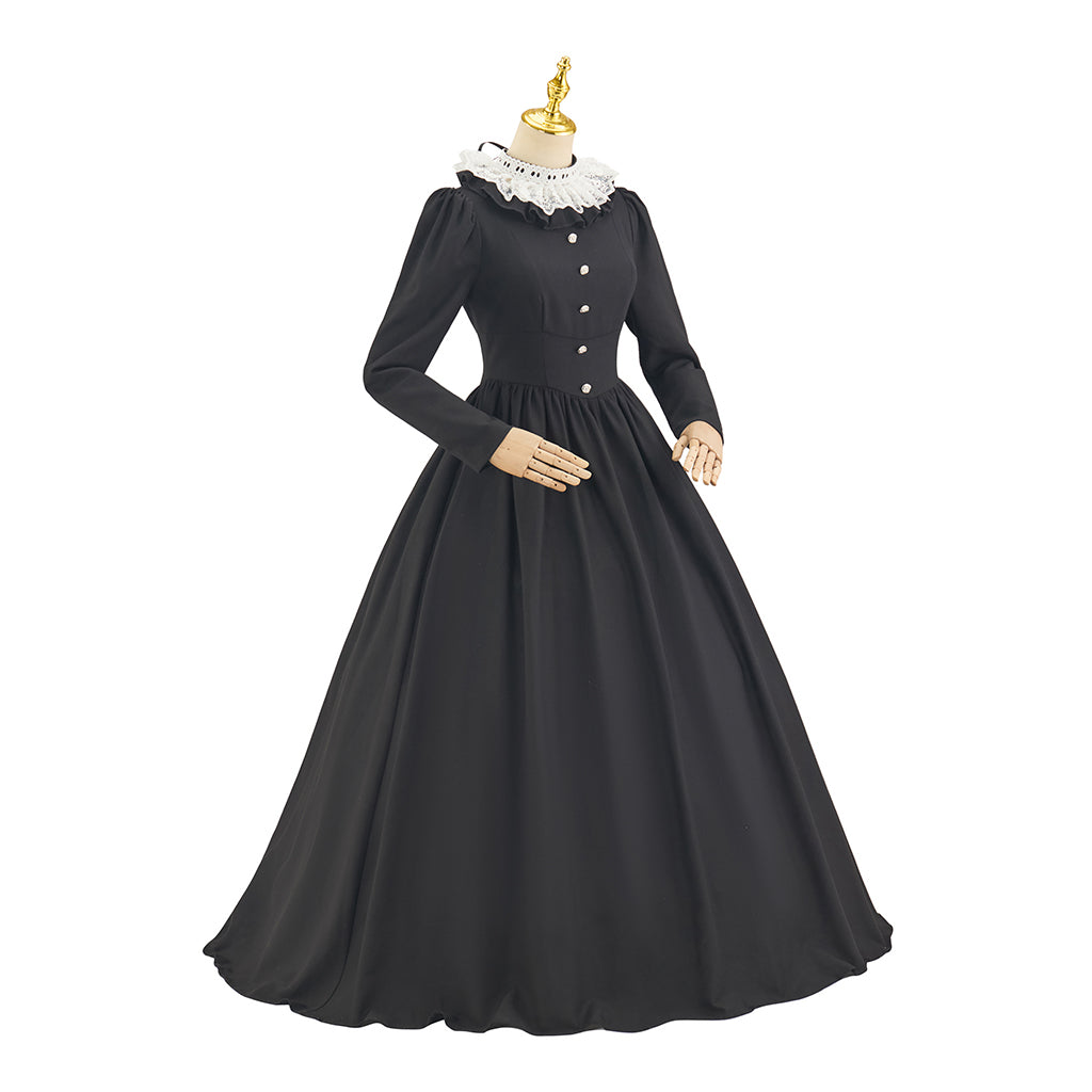 Rococo Style Solid Black Ball Gown for Historical Reenactments Cosplay Events Rococo Themed Gatherings Halloween Christmas