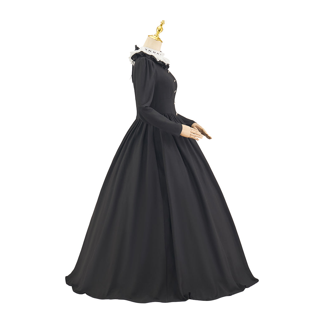 Rococo Style Solid Black Ball Gown for Historical Reenactments Cosplay Events Rococo Themed Gatherings Halloween Christmas