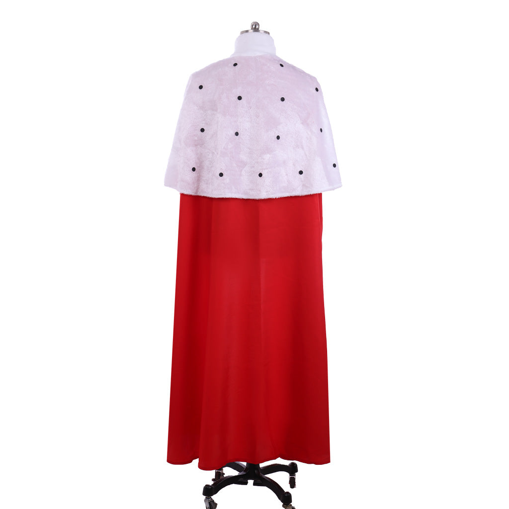 Medieval Royal Red Cape with White Fur Trim, Gold Embellishments and White Mantle with Black Dots Cosplay Stage Costume Adult Halloween Christmas Party Themed Outfit