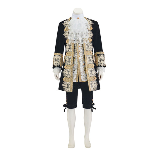 Baroque Embroidered Court Frock Coat with Lace Jabot for Historical Reenactments Cosplay Events Rococo Themed Gatherings Halloween Christmas