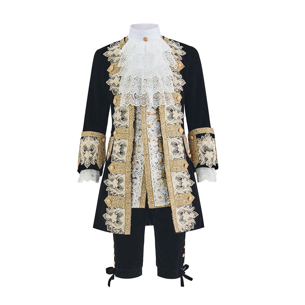 Baroque Embroidered Court Frock Coat with Lace Jabot for Historical Reenactments Cosplay Events Rococo Themed Gatherings Halloween Christmas